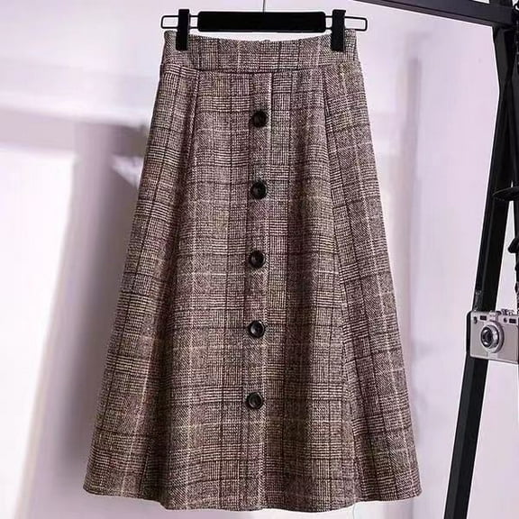 TIANZEN Autumn Winter Plaid Skirt With Elastic Waist Mid Length Blend Textured Fabric For Casual And Wear Formal Skirt Ballet Skirts