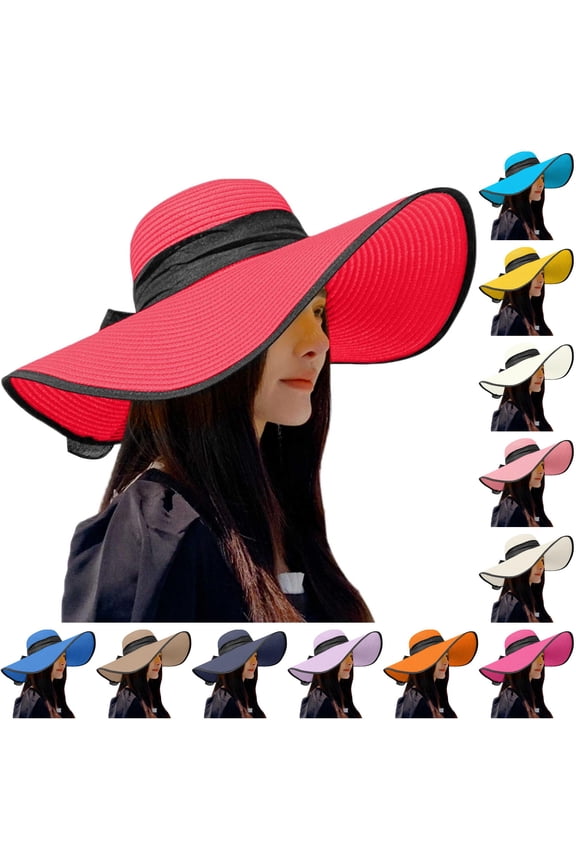 Beach Hats For Women Big Straw Wide Brim Summer Hat Floppy Roll Up Cap Sun Hat Road Trip Hat