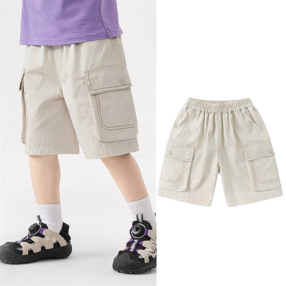 TIANZEN Boys Casual Shorts Summer Solid Color Woven Toddler Baby Cargo Pants Fashion Kids Bottoms Youth Sports Wear