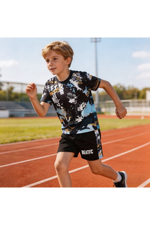 Boys Girls Short Sleeve Summer Outfits Kids Casual Tracksuit Sportswear Toddler Bundle Firetruck Clothes for Toddlers