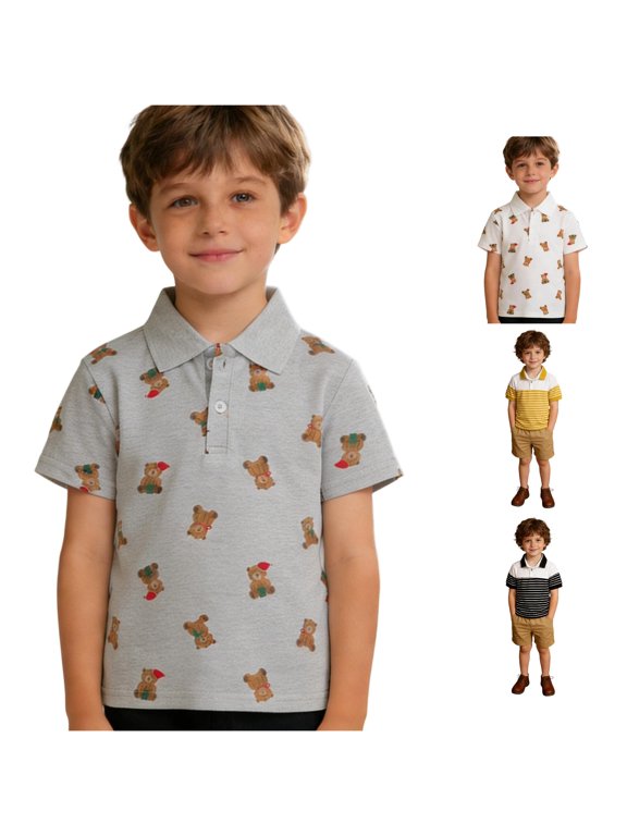 Boys Short Sleeve Shirt With Full Print Collar Top Comfortable Casual Tee For Kids Toddler Children Large 3
