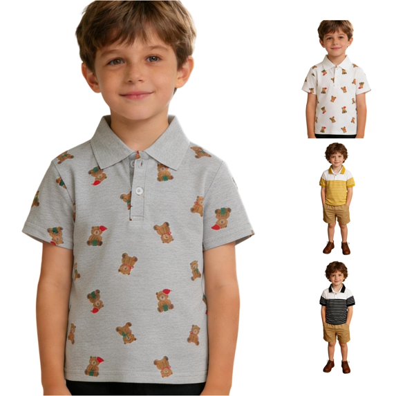 TIANZEN Boys Short Sleeve Shirt With Full Print Collar Top Comfortable Casual Tee For Kids Toddler Children Large 3