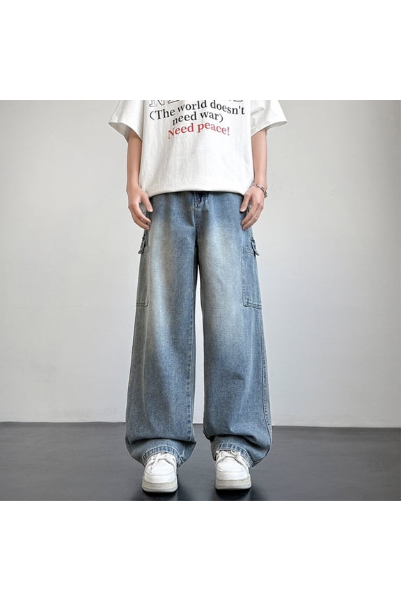 Cargo Denim Pants With Multiple Pockets For Casual Workwear And Outdoor Street Fashion Modern Slim Fit Leg 1 Year