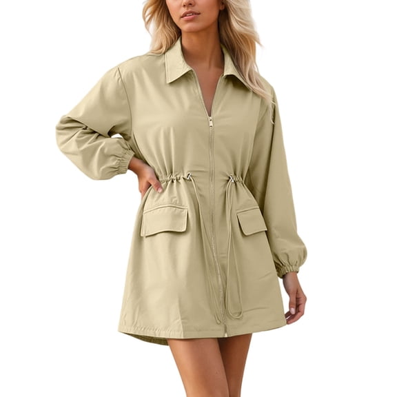 TIANZEN Casual Belted Shirt Dress Long Sleeve Relaxed Fit Mid Length Waist Drawstring Trench Coat Style Fall Fashion Outerwear Juniors Casual Dresses Short Sleeve Summer Dress Dresses for Women Swing
