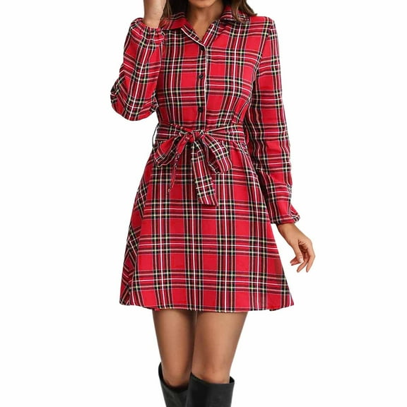TIANZEN Casual Button Down Shirt Dress With Puff Sleeves And Plaid Pattern Comfortable Flowy Tunic Style For Everyday Wear Versatile Long Summer Dress for Women Casual Midi Summer Dresses for Women