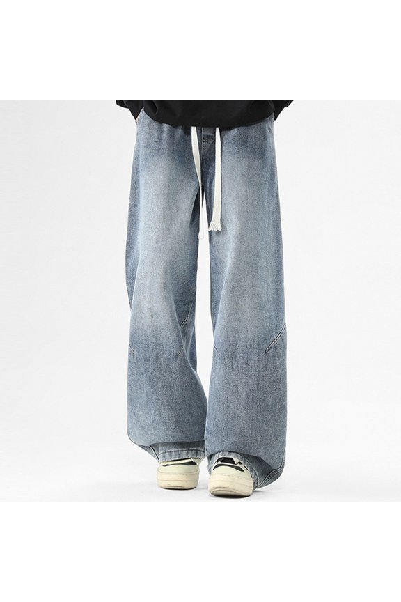 Casual Denim Pants Loose Straight Leg Trousers Style Wide Fit Streetwear Comfortable Everyday Wear Man of Men Men Straight Fit