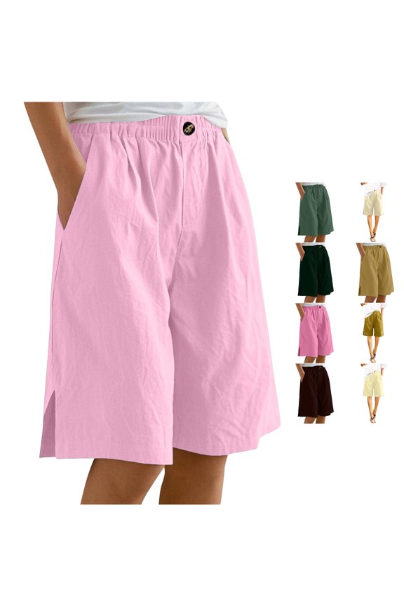 Casual Elastic Waist Split Shorts With Pockets For Summer Daily Wear for Women Casual Summer Pants