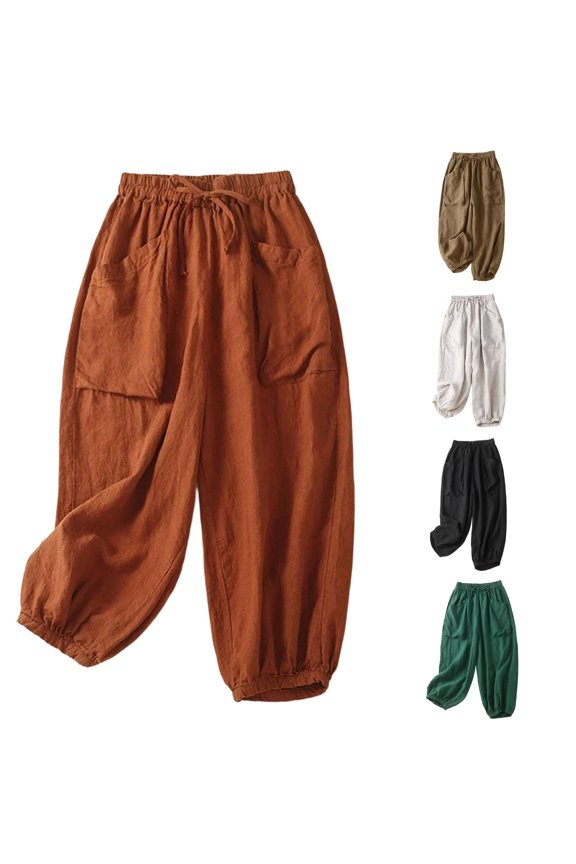 Casual Harem Pants Blend Cropped Trousers With Elastic Waist And Side Pockets Comfortable Loose Fit Relaxed Ankle Pants For Everyday Wear Women's Pants Suit Casual