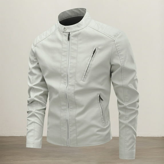 TIANZEN Casual Leather Jacket Lightweight Motorcycle Style Outerwear Coat With Zipper Pockets For Daily Streetwear Long Coat Men Jacket Thick Big And Tall Leather Jackets for Men