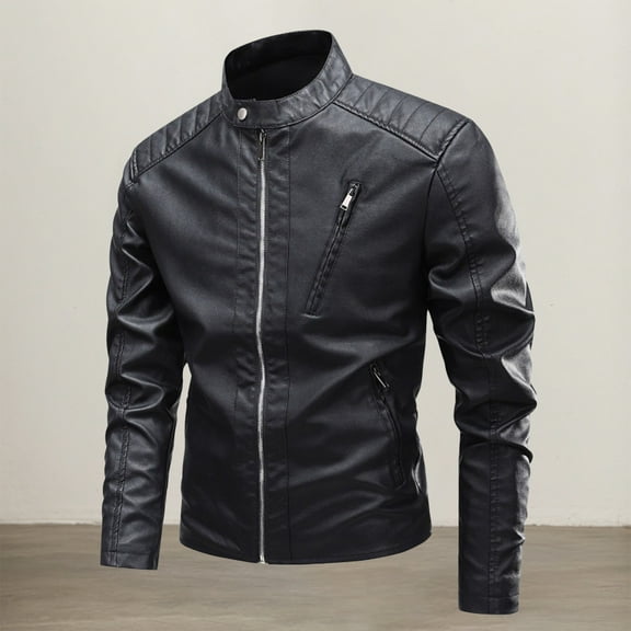 TIANZEN Casual Leather Jacket Lightweight Motorcycle Style Outerwear Coat With Zipper Pockets For Daily Streetwear Long Coat Men Jacket Thick Big And Tall Leather Jackets for Men