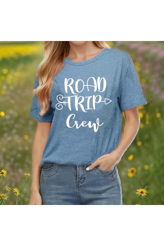 Casual Letter Print Round Neck T Shirt Short Sleeve Graphic Tee For Women Womens T Shirts for Summer Womens Athletic Tee Shirts Loose Women