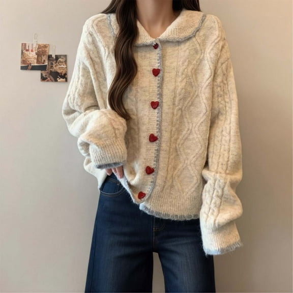 TIANZEN Casual Long Sleeve Knitted Cardigan Sweater Outerwear Soft Loose Fit Fall Winter Fashion Comfortable Lightweight Womens Sweatshirt Cardigan Womens Heavy Cardigans Long Sleeve Open Cardigan