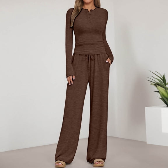 TIANZEN Casual Neck Button Down Long Sleeve Top With Wide Leg Trousers Comfortable Wear Outfit Womens Tuxedo Tailo Womens Suit