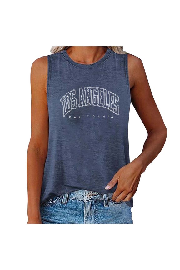 Casual Round Neck Vest Top For Women Daily Wear Basic Letter Print Tee With Comfortable Fit Spring Summer Outfits Beach Sayings Tops for Women Olive Pajamas Women