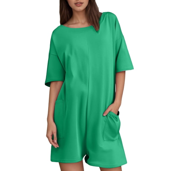 TIANZEN Casual Short Jumpsuit Solid Color Wide Leg Romper With Pockets Summer Sleeveless Overall Playsuit Comfortable Loose Sequin Jumpsuits And Rompers Jumpsuit Worker Jumpsuits for Women