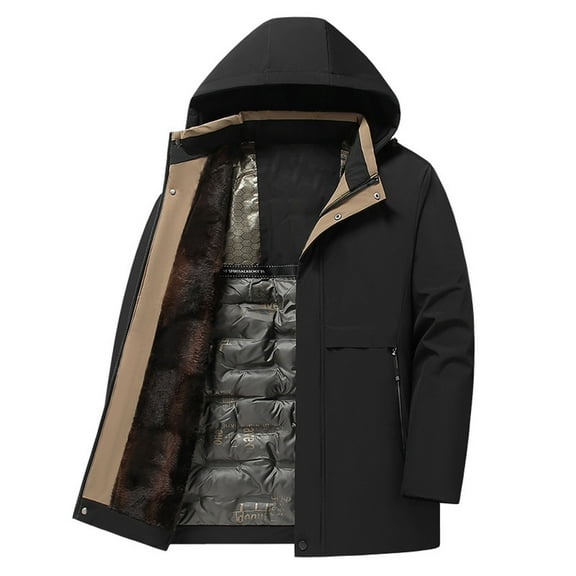 TIANZEN Casual Winter Jacket With Detachable Hood Warm Lined Outerwear For Cold Weather Windproof Thermal Insulated Coat Fall Jacket for Men Coats And Jackets for Men Clothes for Men Jacket