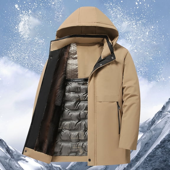 TIANZEN Casual Winter Jacket With Detachable Hood Warm Lined Outerwear For Cold Weather Windproof Thermal Insulated Coat Mens Wind Jacket Snow Jacket for Men Outlast Jacket