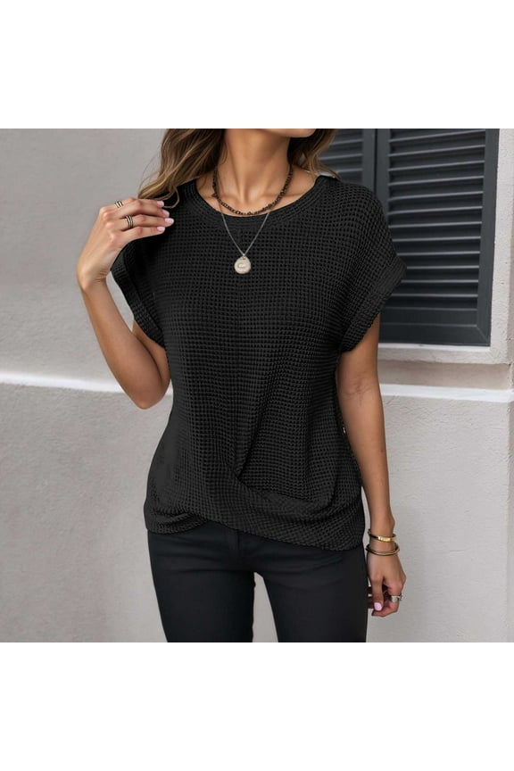 Casual Women's T Shirts For Everyday Wear Short Sleeve Knitted Tops Basic Solid Color Versatile For Pants Ideal For Athletic Tops for Women Loose Fit Shirts for Women Striped Cute Summer Top