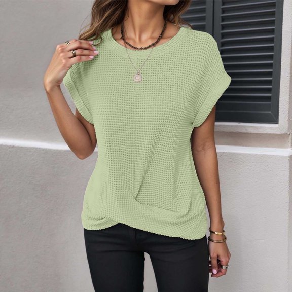 TIANZEN Casual Women's T Shirts For Everyday Wear Short Sleeve Knitted Tops Basic Solid Color Versatile For Womens Athletic Tops Short Sleeve Sports T Shirt for Women Long Sleeve Shirt Plain Women