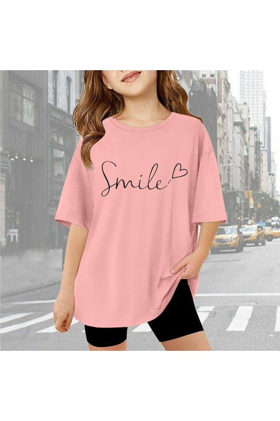 Children Kids Girls Letter Printed Short Sleeve T Shirts Kids Oversized Tops Casual Crewneck Basic Tees 2t Long Sleeve Tops Girl Girls Plain Long Sleeve Shirts Blouse Girl
