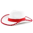 thumbnail image 1 of TIANZEN Classic Red Ribbon Western Cowboy Hat Jazz Fedora Unisex Ethnic Style Wide Brim Headwear Hats for Men, 1 of 2