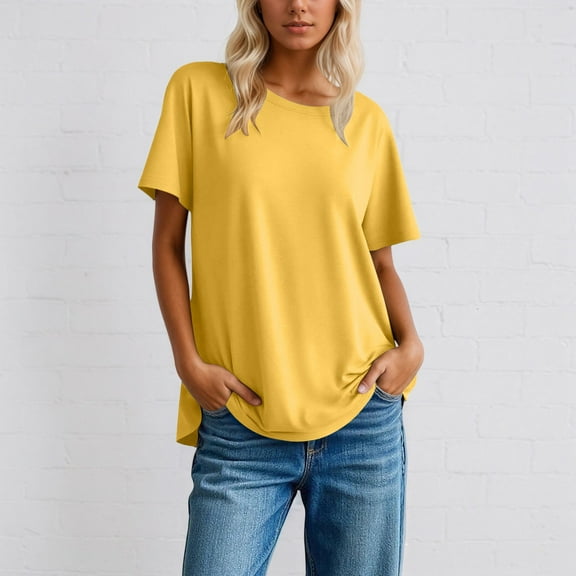 TIANZEN Classic Solid Color Casual Tee Shirt Basic Comfortable Soft Everyday Blended Short Sleeve For Ladies Short Sleeve Tops for Women Womens Tees Long Sleeves Women Shirt