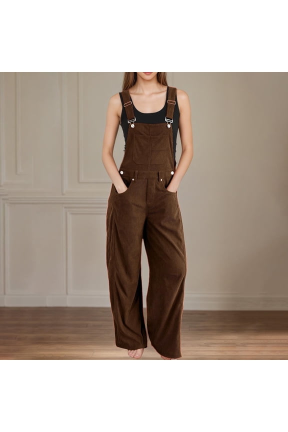 Corduroy Overalls For Women Barrel Wide Leg Bib Pants Adjustable Strap Workwear Jumpsuits With Pockets Women Dressy Outfits Sleeveless Maternity Overalls