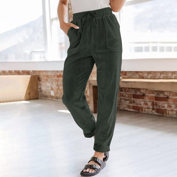 TIANZEN Corduroy Pants For Women Casual Drawstring Elastic High Waist Straight Leg Pants Loose Comfy Trousers Loose Sweatpants Women Plaid Casual Pants for Women Summer Pants Suits for Women Casual