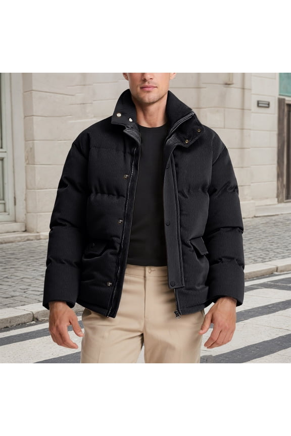 Corduroy Quilted Jacket Stand Collar Winter Warm Coat For Outdoor Windproof Cold Weather down Coats Jacket with Hood for Men Peak Seamless Stretch down