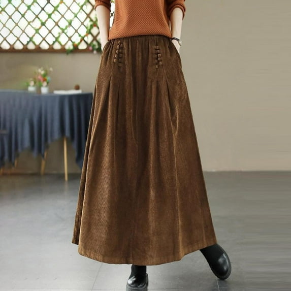 TIANZEN Corduroy Skirt For High Waist Flowy A Line With Pleated Detail Comfortable Soft Fabric Versatile Casual And Dressy Outfits plus Size Pencil Skirt for Women Scrub Skirt