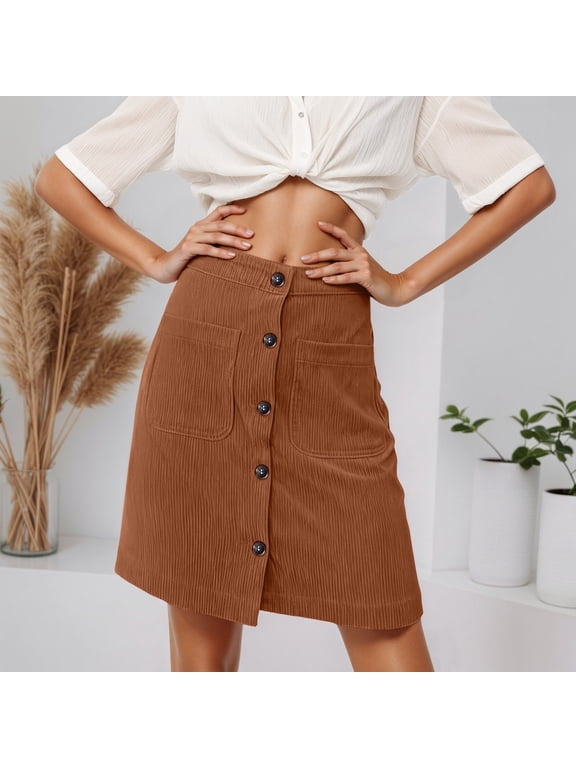 Corduroy Skirt High Waisted Button Down A Line Fall Winter Short Skirt With Pockets Casual Stretch Comfort Fit plus Size Midi Skirt