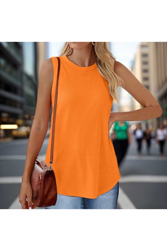 Crewneck Soft Knit Tank Top Women Loose Fit Curved Hem Beach Tops Trendy Pack Shirt Running Tee Shirts Women Short Sleeve Active Wear