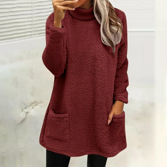 TIANZEN Crewneck Sweatshirt Long Sleeve Thermal Pocket Pullover Soft Warm Winter Casual For Ladies Outerwear Cowl Neck Sweatshirts for Women Full Zip Workout Top Distressed Hoodie Women