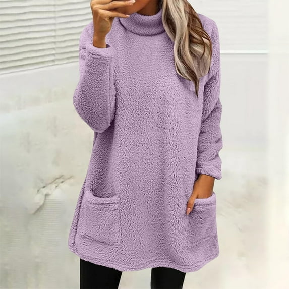 TIANZEN Crewneck Sweatshirt Long Sleeve Thermal Pocket Pullover Soft Warm Winter Casual For Ladies Outerwear Cowl Neck Sweatshirts for Women Full Zip Workout Top Distressed Hoodie Women