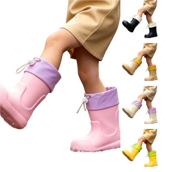 TIANZEN Cute Kids Rain Boots For Girls Lightweight Mid Calf Outdoor Boots Footwear For Small Children Slide for Kids