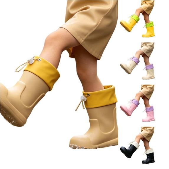 TIANZEN Cute Kids Rain Boots For Girls Lightweight Mid Calf Outdoor Boots Footwear For Small Children Slide for Kids