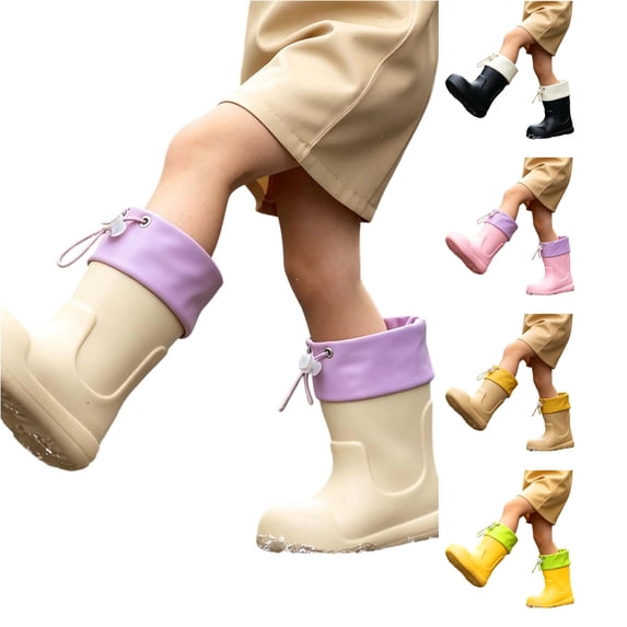 TIANZEN Cute Kids Rain Boots For Girls Lightweight Mid Calf Outdoor Boots Footwear For Small Children Slide for Kids