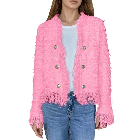 TIANZEN Elegant Casual Jacket Fringe Trim Short Coat With Decorative Metal Buttons For And Autumn Outerwear Fall Flannel Shirt Women Tan Fall Jacket for Women