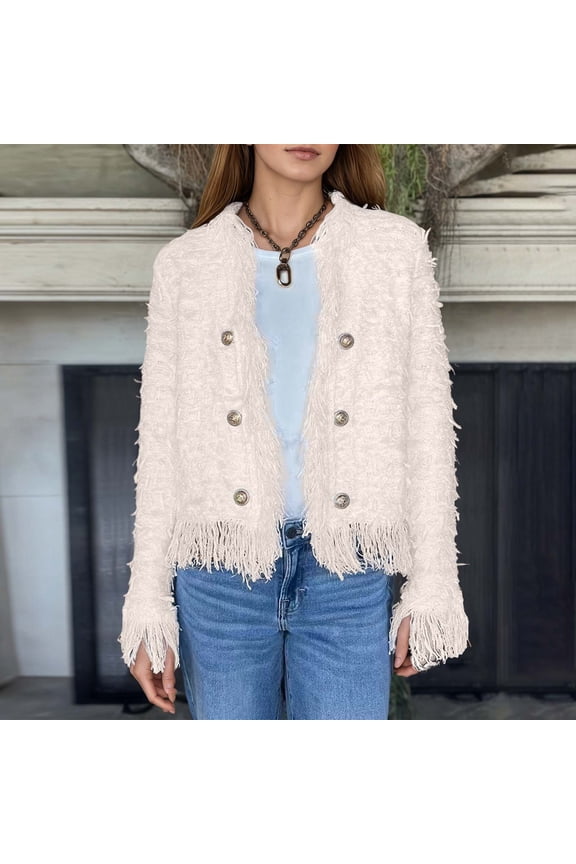 Elegant Casual Jacket Fringe Trim Short Coat With Decorative Metal Buttons For And Autumn Outerwear Women Suit Jacket Puffy Vests