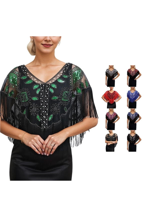 Elegant Fringe Shawl With Sequins Party Cape For Evening Gowns And Dresses Jacket for Dresses to Cover Arm