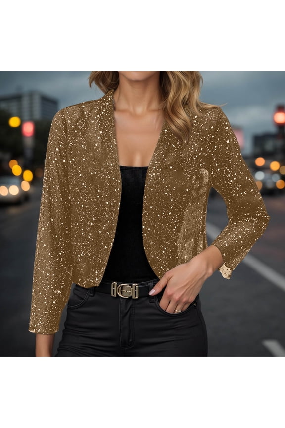 Elegant Shimmering Front Open Long Sleeve Lightweight Casual Jacket For Breathable Loose Fit Cardigan Outerwear For Daily Outings And Social Gatherings Coat Womens Jacket Womens Casual