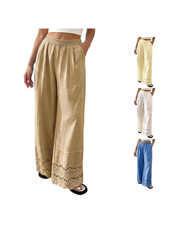 Elegant Wide Leg Casual Pants For With Subtle Lace Relaxed Fit Everyday Wear For Smart Casual Style Business Casual for Women Pants