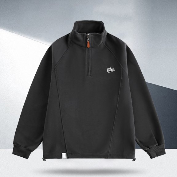 TIANZEN Embroidered Stand Collar Half Zip Heavyweight Sweatshirt For Comfortable Casual Wear Soft Mens Sweatshirt Pullover Sweatshirt Long Sleeve Heavy Blend Sweatshirt