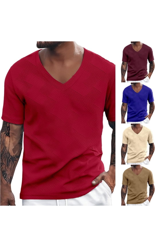 European Solid Color Men Casual Versatile Business Foreign Trade Sports Comfortable V Neck Short Sleeved T Shirt Big Tall T Shirts for Men