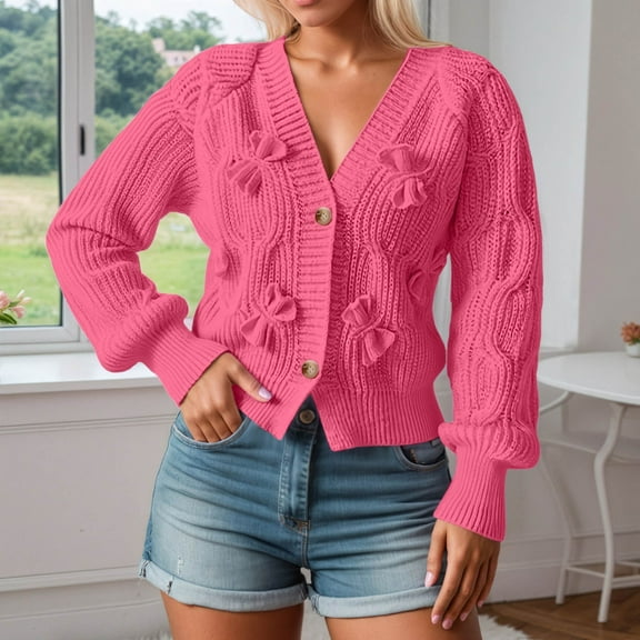 TIANZEN European Style Cardigan Sweater Long Sleeve Bow Knit Open Front Casual Outwear Soft Comfortable Womens Button up Sweaters Women Sweater Jacket Cardigan Cardigan Sweaters for Women Size 3x
