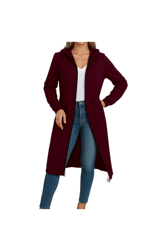 Fall/Winter Solid Color Long Hooded Cardigan – European Style Cozy Outerwear Women's Duster Coat Cute Winter Coats for Women Womens Winter Outer Wear