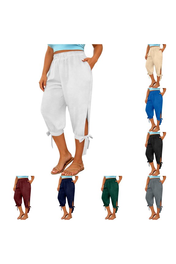 Fashion Casual Trousers With Side Slit And Tapered Ankle For Commute Womens Plaid Pants