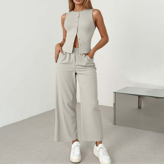 TIANZEN Fashionable Business Commute Vest And Wide Leg Pants Paints Suit for Women Mono Two Piece Pants Set Women