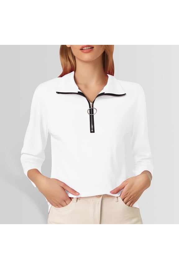 A Fashionable And Casual Half Zipper Solid Color Long Sleeved T Shirt For Ladies Workout Tees Short Sleeve Shirt Women Womens Loose Athletic Tees