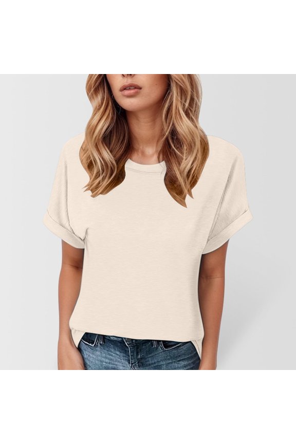 A Fashionable And Casual Round Neck Solid Color Short Sleeved T Shirt For Ladies Womens Lightweight Long Sleeve Shirt Dark Tee Shirt Sleeve Shirt